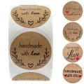 500 Pcs Handmade With Love Natural Kraft Paper Stickers For Package Adhesive Thank You Sticker Seal Labels Stationery. 