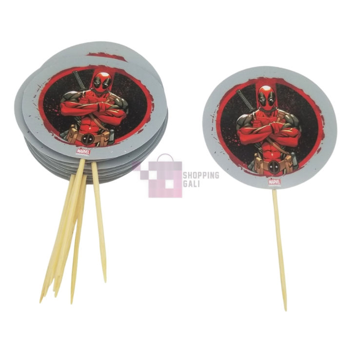 Deadpool Cupcake Topper - 2.5 Inch - Deadpool Themed Party - Red - Boys - Pack Of 10