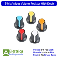 5Pcs Mix Value 5k 10k 20k 50k 100k Ohm Volume Type Variable Resistor Potentiometer With 5Pcs Multicolor Knob By Electrica. 