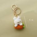 New Cute Cotton Wool Radish Rabbit Keychain Cartoon Hand-crocheted Key Ring Women Girl Lovely Bag Car Pendant Creative Gifts. 