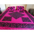 Applique Bedsheet Pink Color Cotton Fabric. 