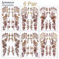 6 Pairs - Removable Mehndi / Henna Classic Design Glitter Sticker Tattoo for EID & Wedding Functions. 