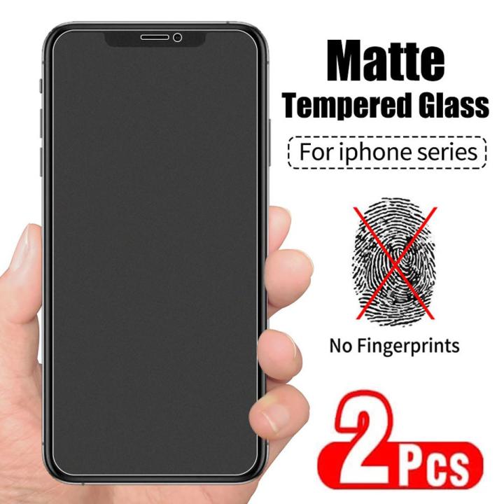 （For iP 14 Plus）1-2Pcs No Fingerprint Screen Protectors for iPhone 11 12 13 Pro Max Mini Matte Tempered Glass for iPhone 7 8 6 Plus XR X XS Max