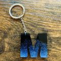 Keychain- Blue Glitter Initial Keychains-  A-Z letters-  Resin Keychains for boys and girls- Key Holders. 