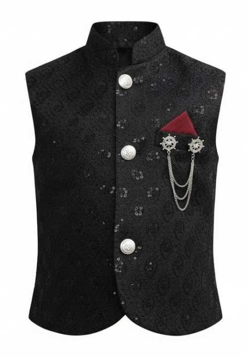 KIDS%20FOR%20Boys%20Fashion%20Clothing%204%20Pieces%20Suits%20(Kurta%20Shalwar%20Waist%20coat%20and%20Brooch)%20Kids%20Fashion%20Age-%201%20To%2012%20Years-WHITE%20SUIT%20AND%20BLACK%20SEQUIN%20WAIST%20COAT%20-%20Image%202