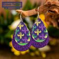 Green forest Hook Earrings Colorful 3-layered Faux Leather Hook Earrings. 