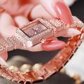 Hot Diamond Watch for Women Luxury Brand Ladies Gold Square Watch Minimalist Analog Quartz Movt Unique Female Women's Wristwatch. 