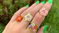 Beaded rings in different cute design butterfly,strawberry, heart, circle of flowers and in rabbit design. 