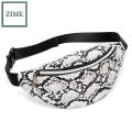 ZIME Women's personality full python pattern waist bag summer and autumn European and American style shell-shaped one-shoulder chest bag. 