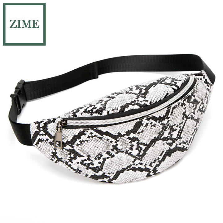 ZIME Women's personality full python pattern waist bag summer and autumn European and American style shell-shaped one-shoulder chest bag
