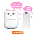 Portable Mini Printer with 2 x Thermal Paper Roll Inkless Bluetooth Portable Photo Printing - Android IOS Fit for Photo Picture Office Receipt Label Note QR Code Adhesive Label Thermal Papers - Mini Printer for mobile Photo, Printer Small Mini pocket size. 