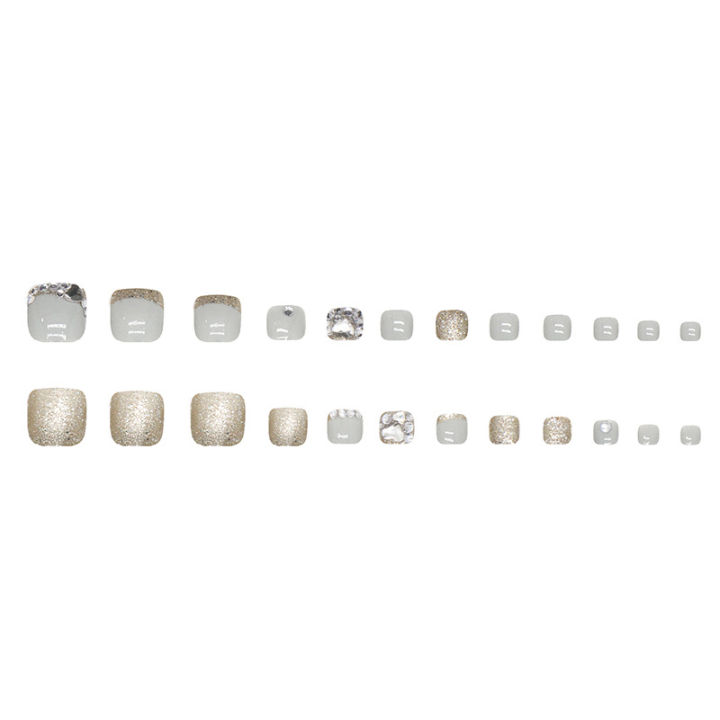 SUMMER%20JZJ%2024%20pcs%20Nail%20Art%20Patch%20Glitter%20Powder%20Simple%20White%20Edge%20French%20Toenail%20Fake%20Nail%20Patch%20Foot%20Wear%20Nails%20-%20Image%206