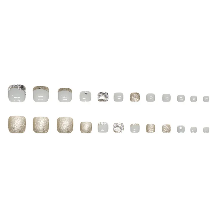 SUMMER%20JZJ%2024%20pcs%20Nail%20Art%20Patch%20Glitter%20Powder%20Simple%20White%20Edge%20French%20Toenail%20Fake%20Nail%20Patch%20Foot%20Wear%20Nails%20-%20Image%206