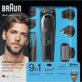 Braun 9-in-1 All-in-one trimmer Beard Trimmer & Hair Clipper, Body Groomer Ear & Nose Hair Trimmer Detail Trimmer Attachment, Black/Blue MGK5080. 