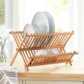 Bamboo Draining Rack Dish Drainer Plate Wooden Folding Washing Up Counter Sink. 