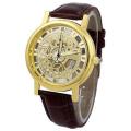 Golden Dial Transparent Skeleton Watch For Men. 