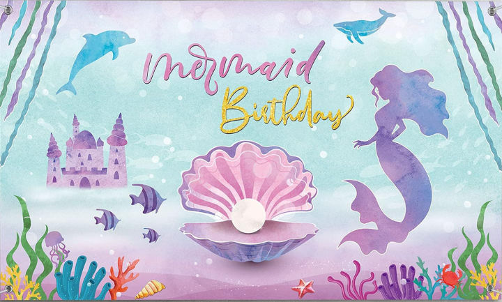 MERMAID THEME BIRTHDAY PARTY BANNER ( 36 INCHES X 24 INCHES )