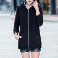 Yfashion Women Hooded Sweatshirt Fleece Lined Warm Thickened Jacket Large Size Solid Color Zipper Cardigan Sweater color. 