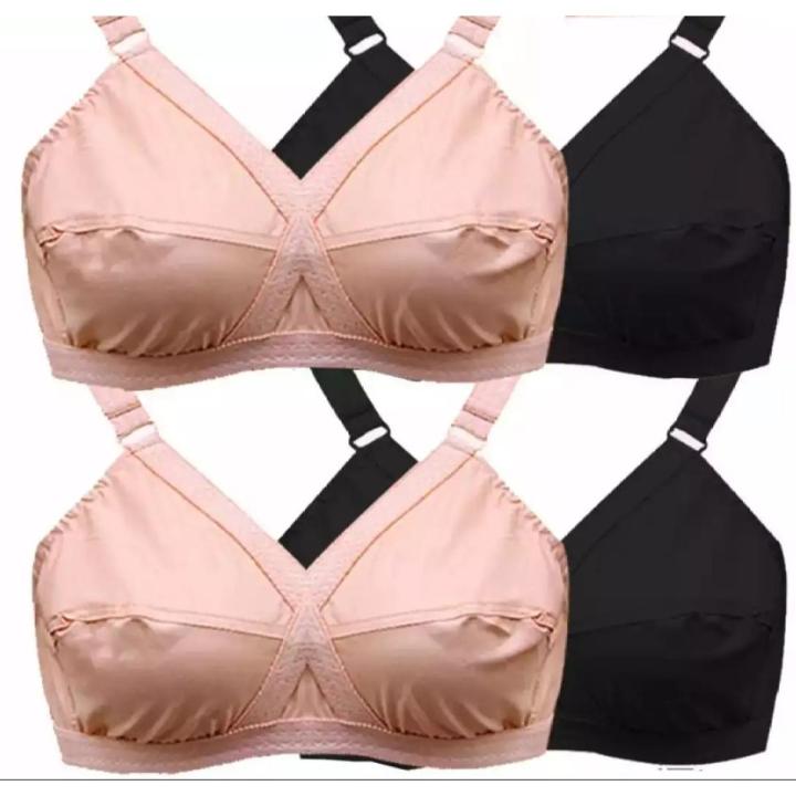 Cross Design Cotton Bra Best Quality Cotton Brazier (Skin & Black)