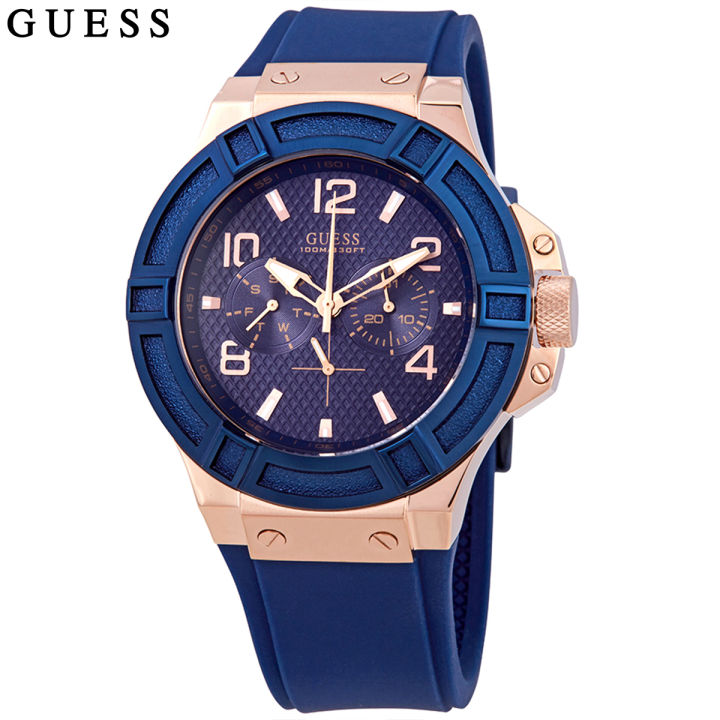 Guess Rigor Blue Dial Blue Silicone Strap Men's Watch-W0247G3