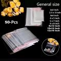 50-Pcs Resealable Transparent Plastic Bags Bopp Poly Self Adhesive Seal Jewellery Making Bag multiple sizes. 