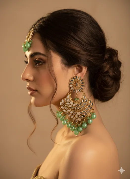 Pink Color Bindiya green bindiya with earrings, Fashion jewellery set with necklace ...