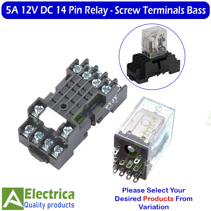 14 Pin 5A Coil 12V DC Power Relay and PYF-14 Screw Terminals Base 12V Contact DPDT General Purpose Relay 14 pins double pole double through relay by Electrica