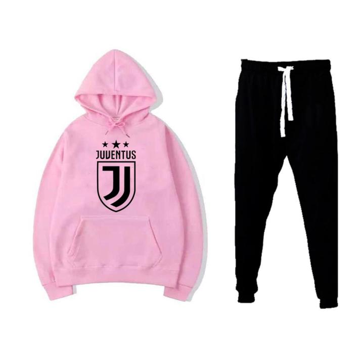 Pink Printed Hoodie And Trouser Kangaroo Pocket Pullover Hood Fleece Winter Juventus Hoodies Best Quality For Women