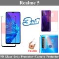 Realme 5 Full Black 9D|5D|6D|10D|11D|21D Tempered Glass Screen Protector Full Glue Edge To Edge + Back Camera 9H Gorilla Flexible Protector + Back Jelly Protector Clear Soft Film Protection For Realme 5. 