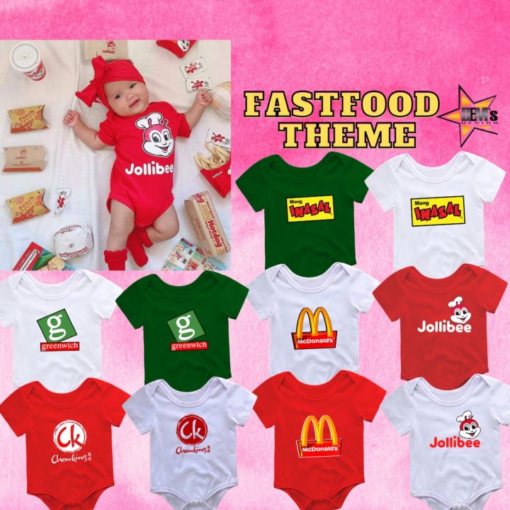 Baby Milestone Onesie Fast Food Theme Jollibee Mcdo Chowking Pizza Hut Greenwich Baby Romper