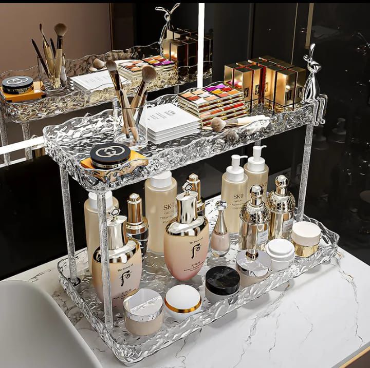 2 Layer Acrylic multi-function storage rack double tiers standing type for household cosmetic bottle jar tools