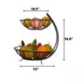 High quality double layer Iron fruit basket for kitchen in black, Fruit basket stand for dinning table, Multi-functional drainage basket for home and kitchen accessories organizer. 