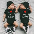 I Love My Daddy Mommy Newborn Boys Girls Romper Infant Black Cotton Toddler Baby Short Sleeve Jumpsuit Clothes Twin Baby Clothes. 