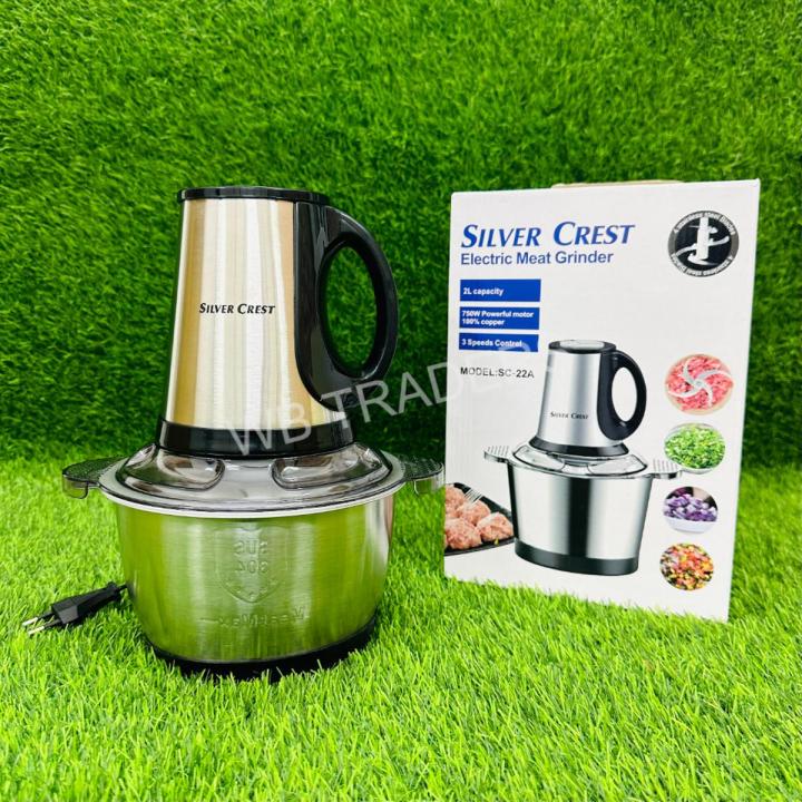 Chopper Machine- Silver Crest Meat Chopper-  Vegetable, Fruit cutter Machine- Chopper 4 sharp Blade- 2 Litter chopper Capacity- Powerful 1000 W chopper  Motor