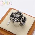 Korean version of new carved hollow fashionable and personalized geometric flower ring men and women's retro ring creativity. 