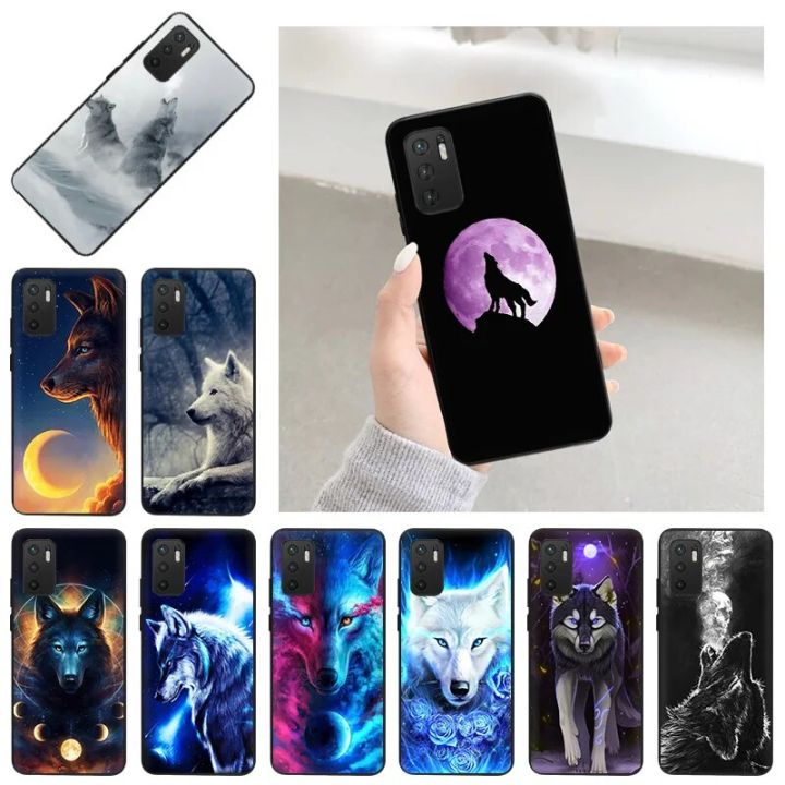 Soft Case For Redmi Note 9T 9S 11 9 8 11E 10 Pro 11s 10s 8T 11t 5G Xiaomi 12 12X Moon Wolf Howl Art Black Protection Phone Cover