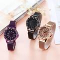 pack of 3 watch 360 degree rotation Women Mesh Magnet Buckle Starry Sky Watch Luxury Fashion Ladies Geometric Quartz Watch waterproof 2019 Model Magnetic Strip College/Office Girls. 