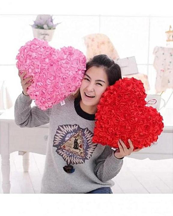 Pack Of 2 Rose Heart Shape Pillows With Filling