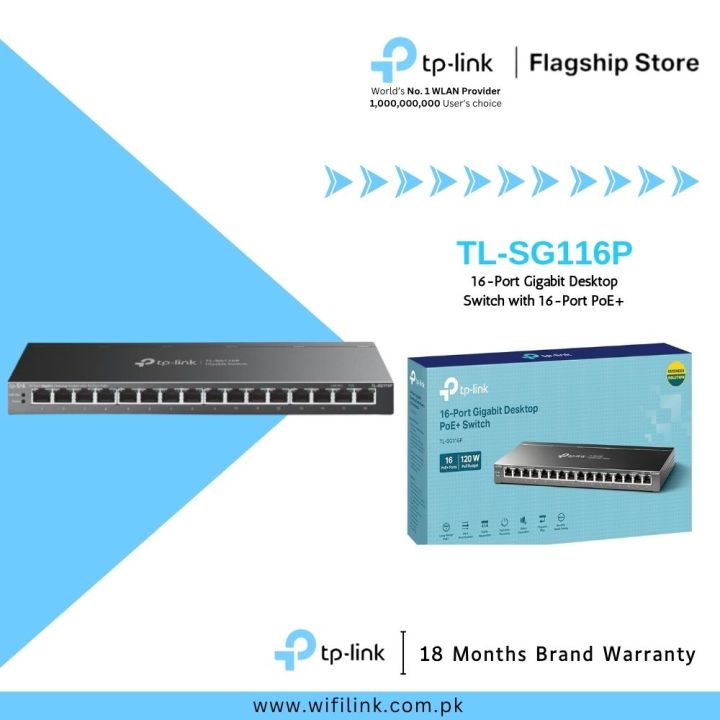 TP-Link Network Gigabit Desktop Switch TL-SG116P 16-Port Gigabit Desktop Switch with 16-Port PoE+ - 18 Months Brand Warranty
