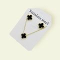 Black Clover Stainless Steel Necklace and Earring Set. 