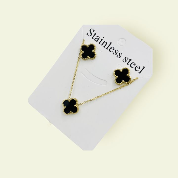 Black%20Clover%20Stainless%20Steel%20Necklace%20and%20Earring%20Set%20-%20Image%202