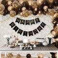 Black Gold Happy Birthday Decoration Banner with Star Foil Balloon Party Supplies Gold, Black Latex Balloon-Birthday Accessories-Beautiful Birthday Theme. 