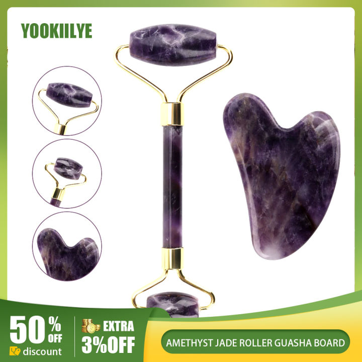 Natural Jade Roller Scraper Massager Amethyst Facial Crystal Massage Roller Gua Sha Face Jade Stone Skin Care Tools For Body