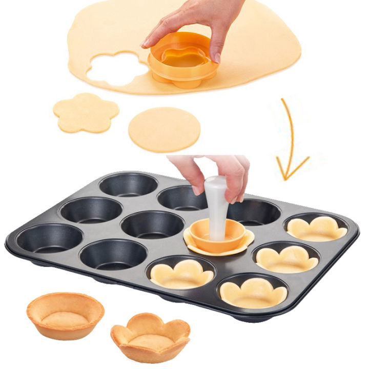 Pastry Tamper Tart Shell Molds Tart Cutter Flower/Round Dough Cookie Cutter