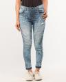 Blue Slim Fit High-Waisted Denim Pants for Women. 