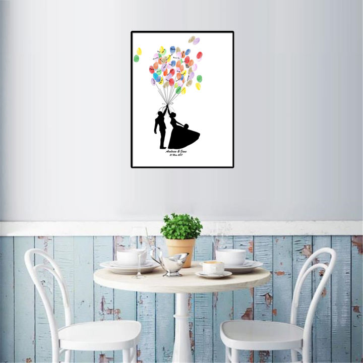 New decoration DIY Thumbprint Tree/Balloon Wedding Sign Guest Book Canvas Painting+Inkpad  #60*80cm