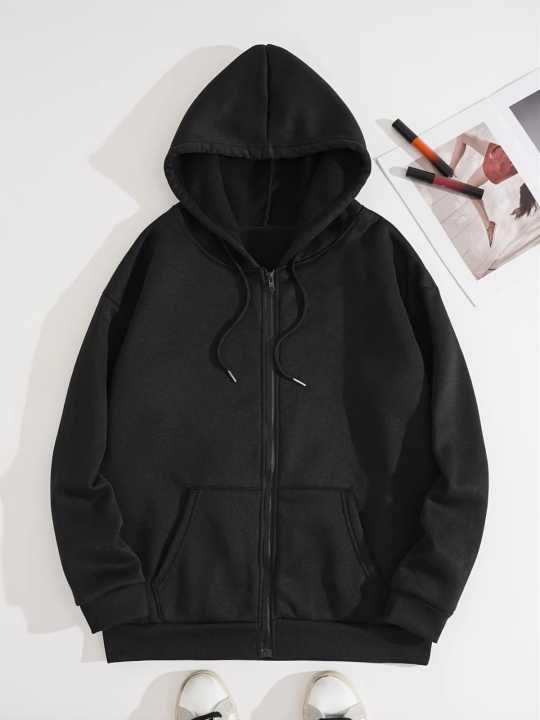 Winter%20Pull%20Over%20Plain%20Black%20Zipper%20Hoodie%20Front%20Pocket%20Black%20Zipper%20Upper%20For%20Women%20-%20Image%203