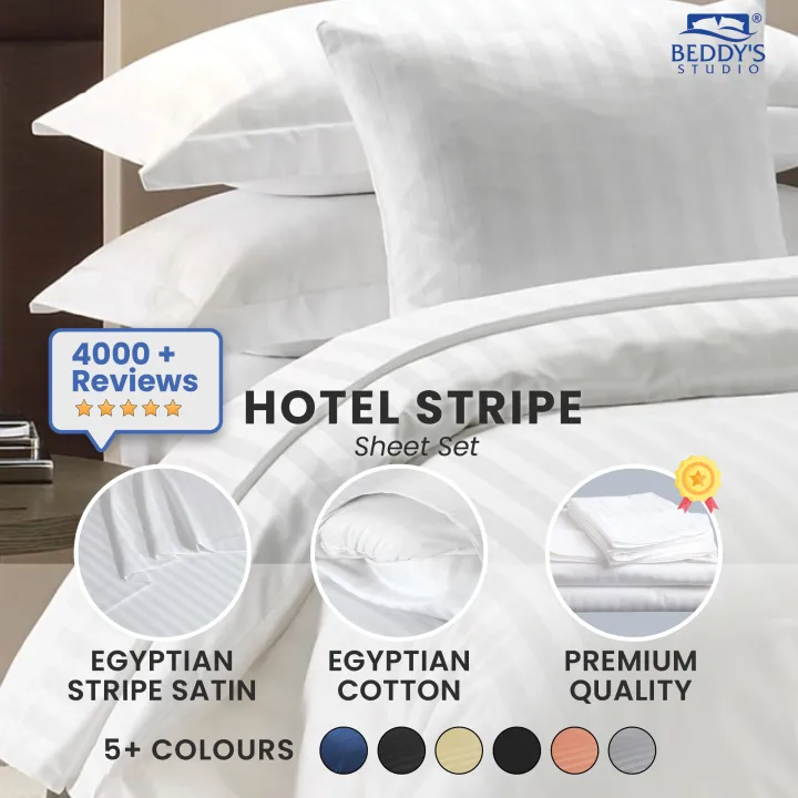 Beddy's%20Studio%20Hotel%20Collection%20Sateen%20Stripe%20Bed%20Sheets%20%20Egyptian%20Cotton%20Single%20&%20King%20Size%20Fancy%20Bedsheet%20Set%20With%20Pillow%20Cases%20-%20Image%202