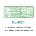 1:100 and 1:200 Double Scale Template Architect Combination Multi Design Stencil Symbols Technical Drafting Drawing No.4323/4324. 
