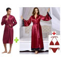 Korean Satin Silk Nighty for Couples – Bridal Honeymoon Robe with Bikini Set, Luxurious Soft Fabric, One Size. 